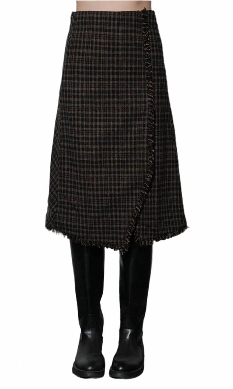 NEW GREYLIN brighton asymetric plaid fringe midi skirt in black